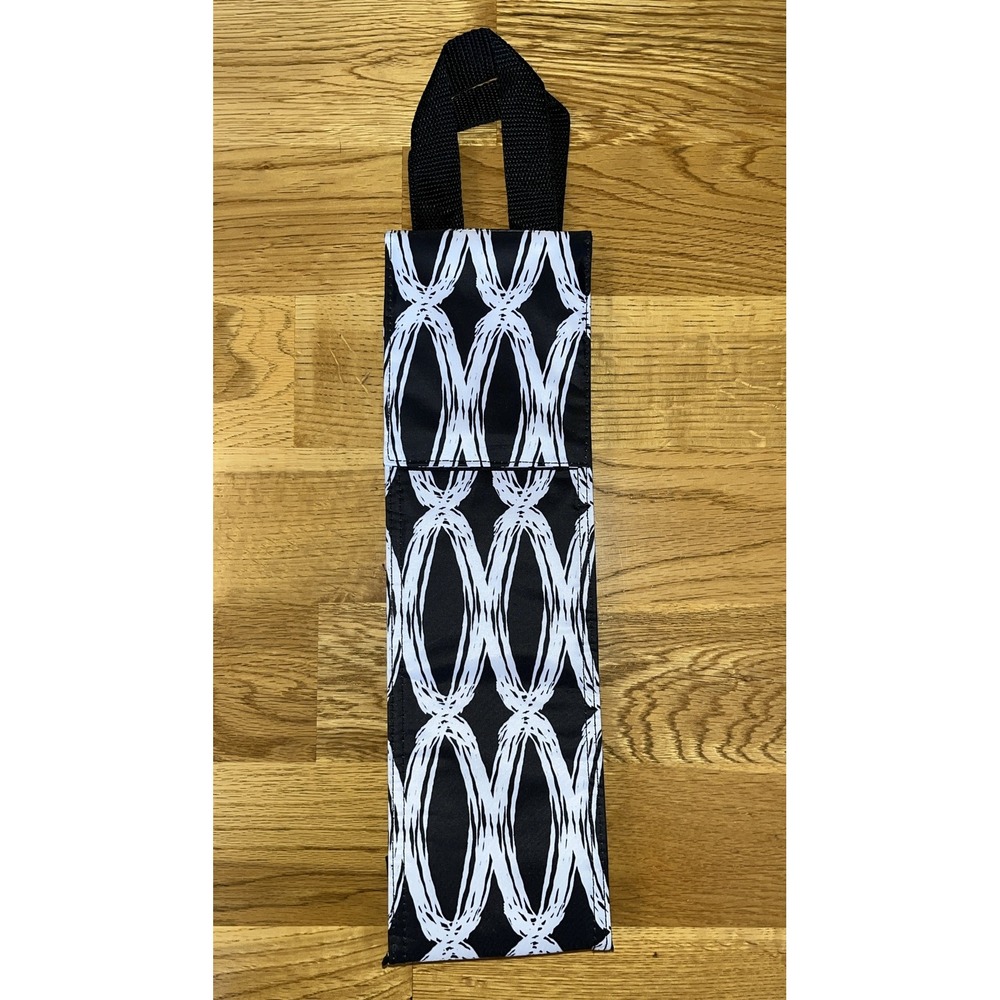 Thirty-One Perfect Bottle Thermal Tote Insulated Wine Bottle Carrier Black White